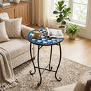 14" Mosaic Patio Accent Table with Metal Frame