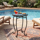 14" Mosaic Patio Accent Table with Metal Frame