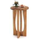 14 Inch Farmhouse End Table with Round Tray Top and Wood Cross Legs