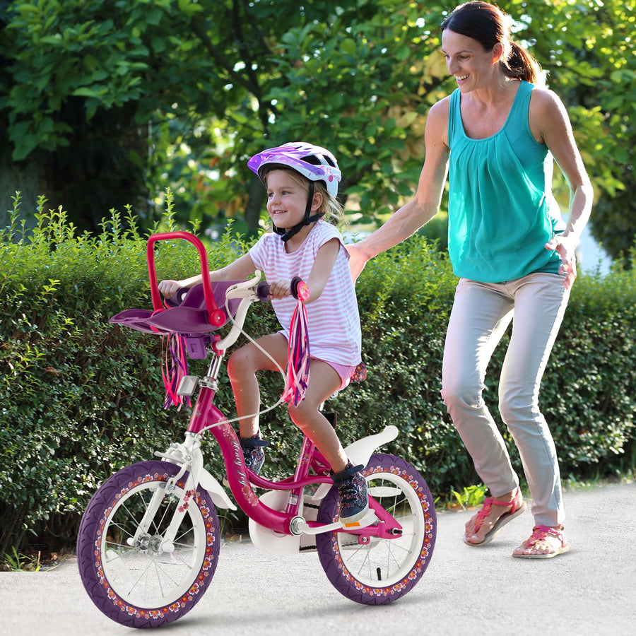 14 Inch Kids Bike with Doll Seat and Removable Training Wheels-14 inches
