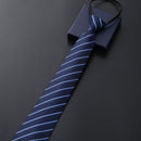 Mens Business Formal Zipper Tie With Blue Stripes