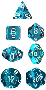 Translucent Poly Teal/White 7-Die Set (revised)