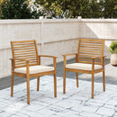 Outdoor Patio Dining Chairs Set of 2 with Removable Padded Cushion and Slatted Backrest-Beige