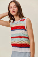 SO ME Tie Back Multi Stripe Sweater Knit Tank Top