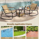 3 Piece Rocking Bistro Chairs and Side Table Set with Storage Bag-Brown