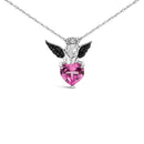 Sterling Silver Diamond Accent & Created Pink Sapphire Angel Heart Pendant Necklace