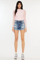 Kancan High Rise Raw Hem Denim Shorts