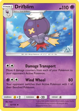 Drifblim 052/156 - SM  Ultra Prism Reverse Holofoil