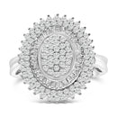 Sterling Silver 2.0 Cttw Diamond Oval Halo Cocktail Ring
