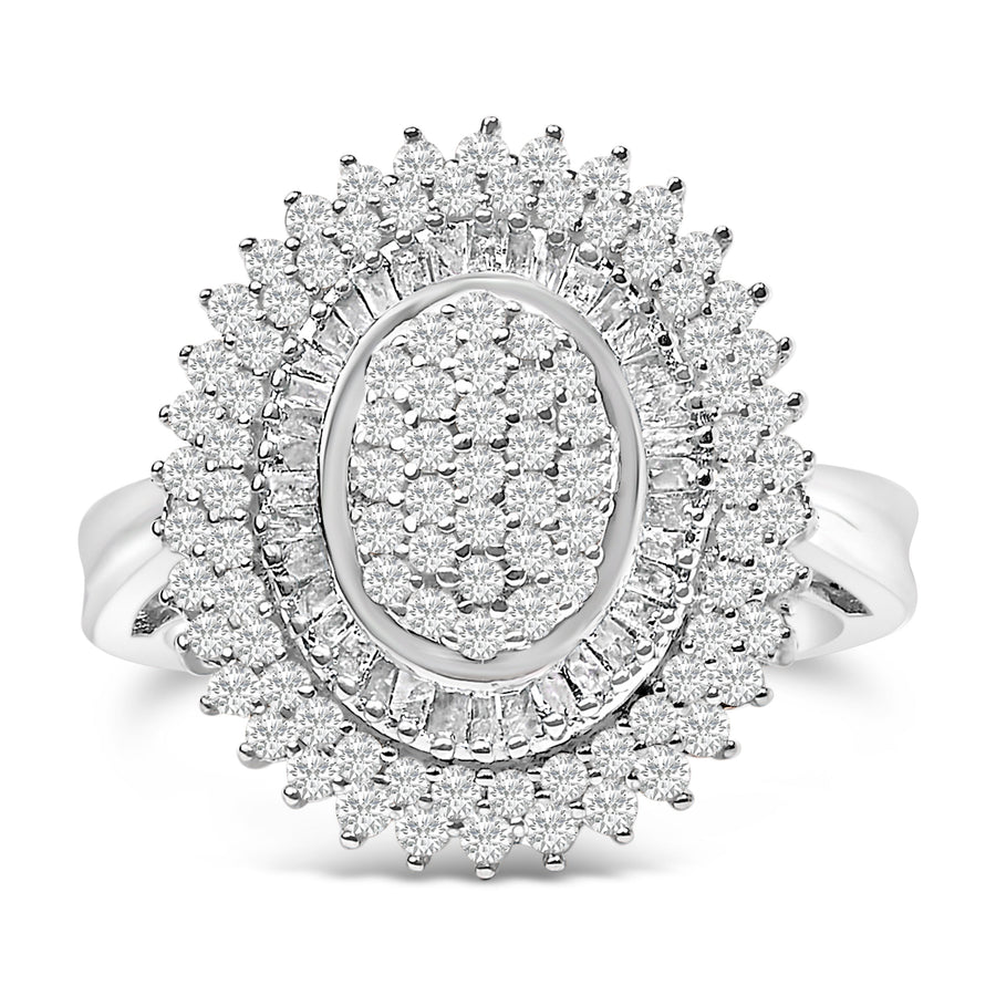 Sterling Silver 2.0 Cttw Diamond Oval Halo Cocktail Ring