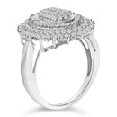 Sterling Silver 2.0 Cttw Diamond Oval Halo Cocktail Ring