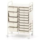 15-Drawer Rolling Storage Cart with Metal Tabletop and Pegboard