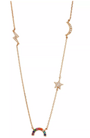 Unwritten Crystal Rainbow, Star, Moon and Lightening Statement Necklace in Gold