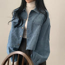 Loose All-match Single-breasted Lapel Short Corduroy Shirt