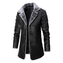 Plush Lapel Leather Jacket Winter Fleece Coat for Men