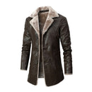 Plush Lapel Leather Jacket Winter Fleece Coat for Men