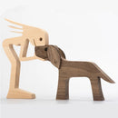 DIY Wooden Dog Figurine Sculpture Home Decor