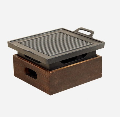 Wooden Seat Smokeless Korean Style Grill Pan