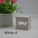 Minimalist Cube shaped sound-sensitive wooden digital clock with temperature display