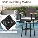Set of 2 Outdoor 360¬∞ Swivel Bar Stool with Cushion and Acacia Wood Armrests