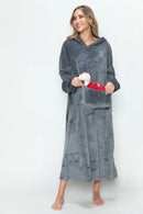 Double Take Full Size Pocketed Hooded Midi Lounge Dress