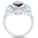 5.30 Carat Genuine Amethyst and Blue Topaz .925 Sterling Silver Ring