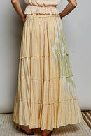 POL Shimmer Tiered Reverse Ruffle Smocked Waist Maxi Skirt
