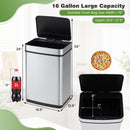 16 Gallon Trash Can Infrared Motion Sensor Garbage Can with Dual Compartments-Silver