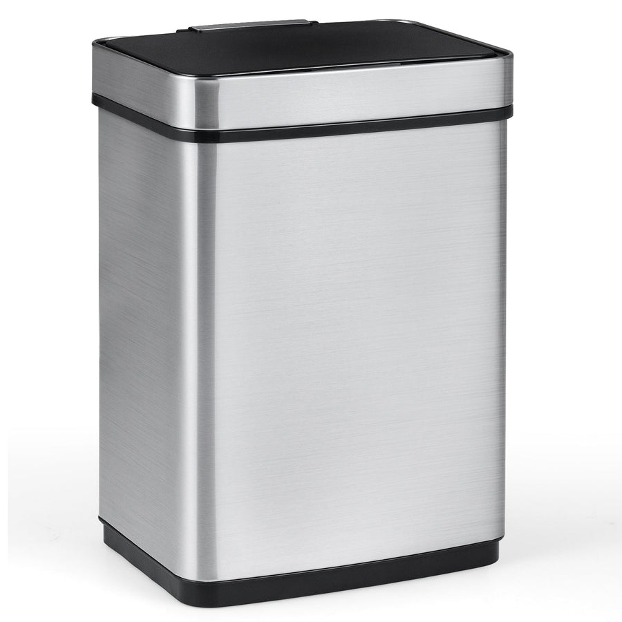 16 Gallon Trash Can Infrared Motion Sensor Garbage Can with Dual Compartments-Silver