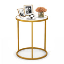 16 Inch Marble Top Round Side Table with Golden Metal Frame for Living Room Bedroom