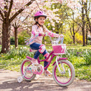 Kids Bike 18-Inch with Training Wheels and Basket Rose Red