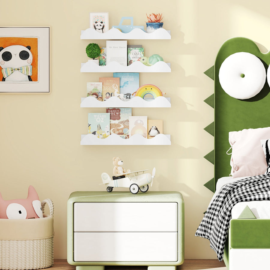 Floating Nursery Book Shelves Set of 4 - White Fir Wood