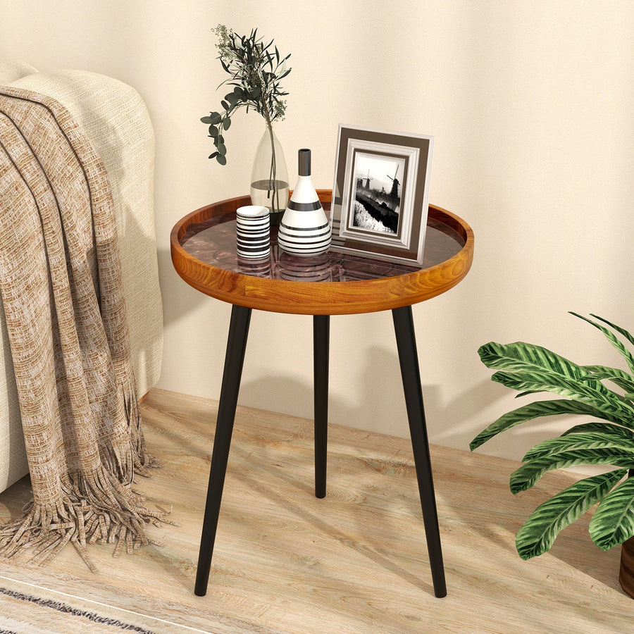 Round Sea Shell End Table with Epoxy Resin Finish