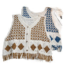 Vintage Diamond-Pattern Tassel Knitted Vest For Women