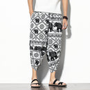 Printed Baggy Cotton Linen Cropped Pants