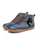Cat Print Striped Ankle Sneakers