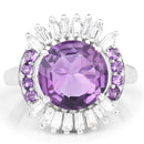 5.20 Carat Genuine Amethyst and White Topaz .925 Sterling Silver Ring