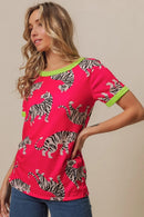 BiBi Big Tiger Print Jersey Contrast Ringer Top