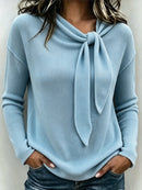 Knitted Bow-Knot Womens Long-Sleeve T-Shirt