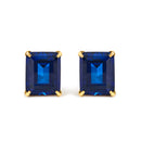 18K Yellow Gold 10x8 MM Lab Created Blue Sapphire Emerald Cut Solitaire Stud Earrings