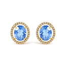 18K Yellow Gold 8X10 MM Blue Fluorite Oval and 1/2 Cttw Diamond Halo Stud Earrings