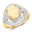 14K Yellow Gold Plated 1.88 Carat Genuine Ethiopian Opal and White Topaz .925 Sterling Silver Ring