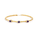 18K Yellow Gold Purple Amethyst and 1/3 Cttw Diamond Halo Station Bracelet