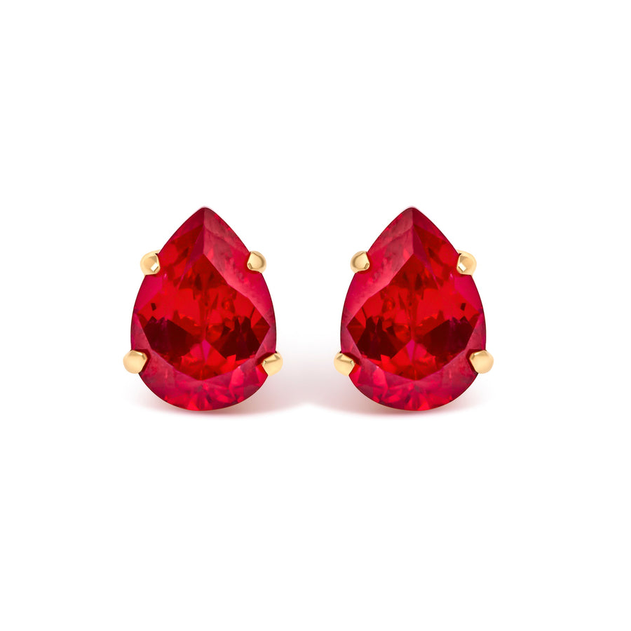 18K Yellow Gold 5X7 MM Created Pear Ruby Solitaire Stud Earrings