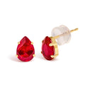18K Yellow Gold 5X7 MM Created Pear Ruby Solitaire Stud Earrings