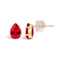 18K Yellow Gold 5X7 MM Created Pear Ruby Solitaire Stud Earrings
