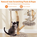 Modern Wooden Cat Tree Tower with Perch and Natural Jute Scratching Posts-Brown