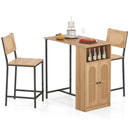 3-Piece Bar Table and Chairs Set with Storage Shelves and Footrests-Natural