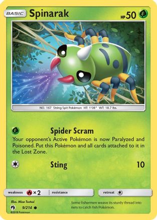 Spinarak 009/214 - SM  Lost Thunder Reverse Holofoil