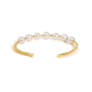 18K Yellow Gold Freshwater Pearl Cuff Bangle Bracelet